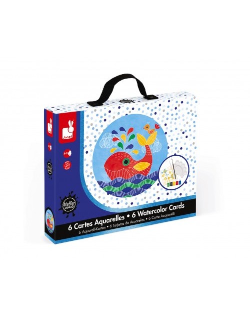 6 cartes aquarelles monde sous-marin Janod