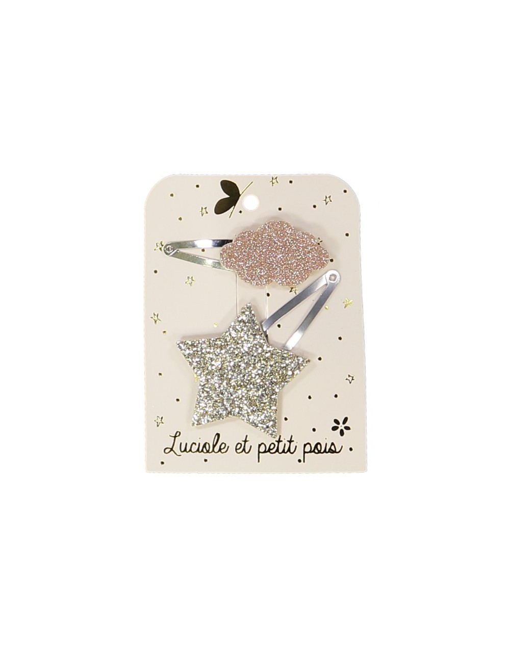 Barrette étoile et nuage doré-rose Luciole et Petit Pois