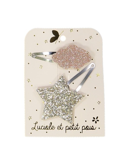 Barrette étoile et nuage doré-rose Luciole et Petit Pois