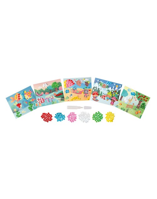5 cartes à pompons animaux et cie Janod